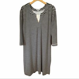 MARY SQUARE Soft Knit Black White Striped Shift Dress Size Large NWT